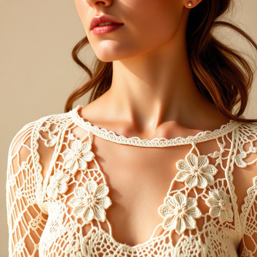 Crocheted spring top in soft pastel yarn